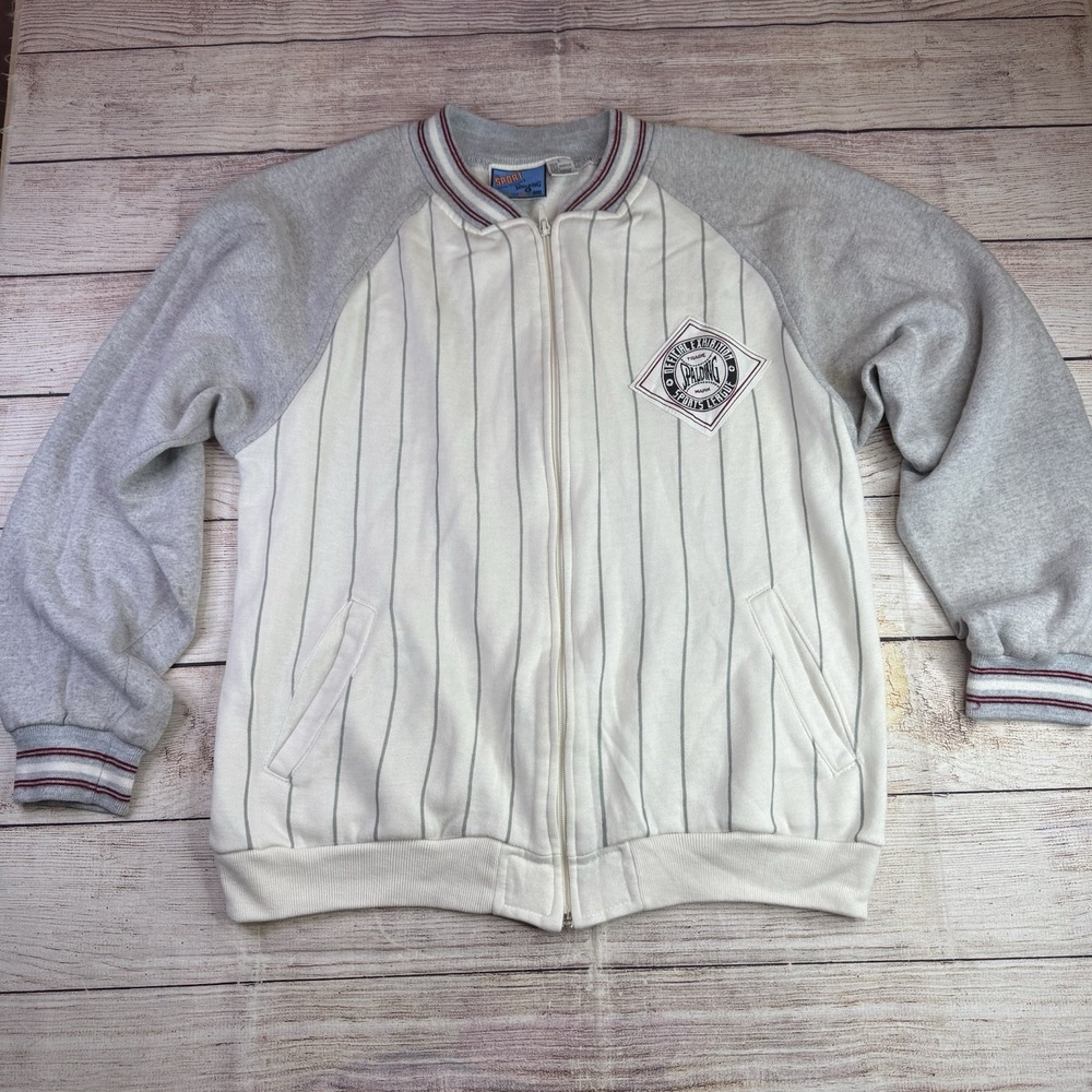 Spalding Sport Mens‎ Sweatshirt L White Baseball Jersey Style Full Zip Vintage